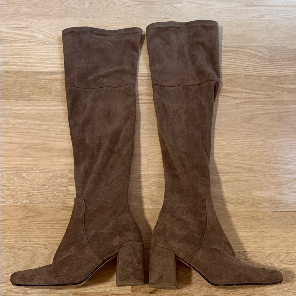 Barneys New York Chocolate Suede Over the Knee Boots